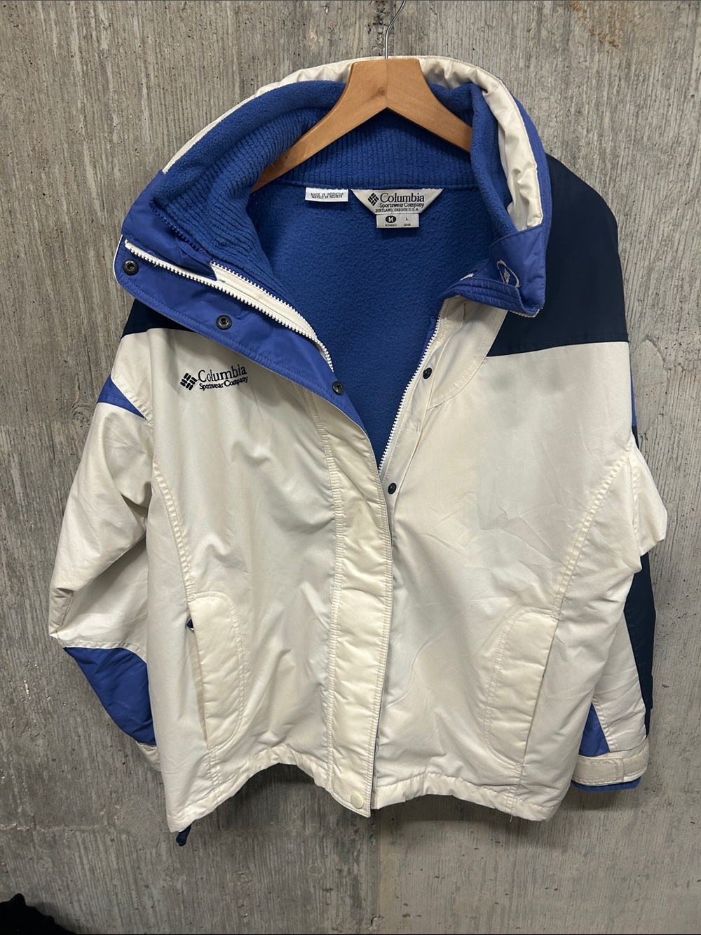Columbia White and Blue Ski Jacket